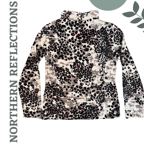 🛍️3/$40 Northern Reflections Animal Print  Fleece Jacket Contrast Collar  Small - Picture 2 of 5